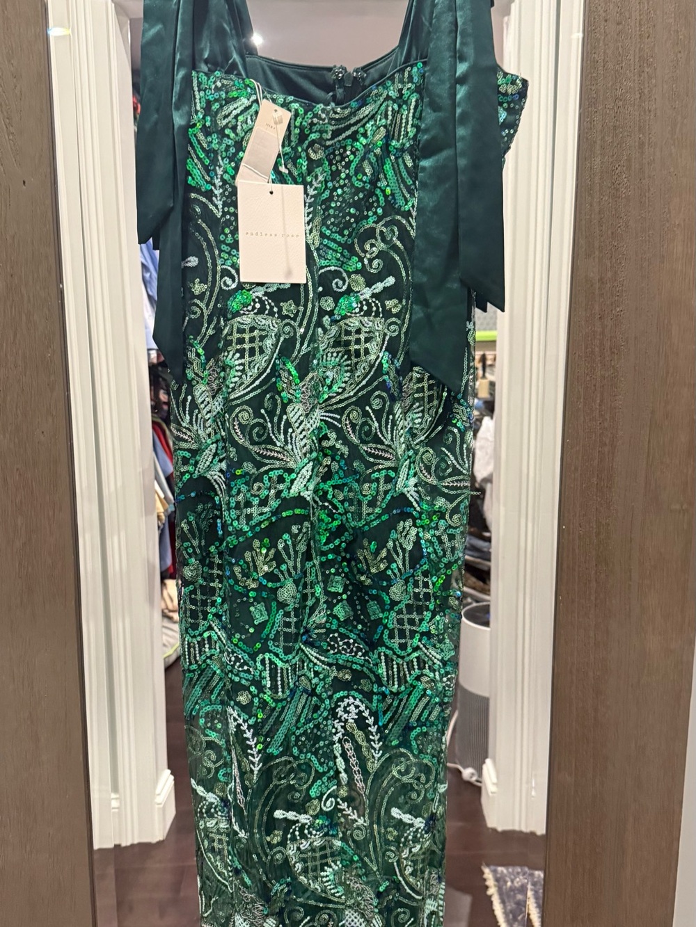 Endless Rose Green Sequin Maxi Dress with Satin Straps